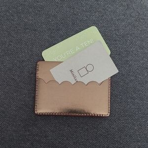 Laren Merkin card case bronze/pink scalloped leather